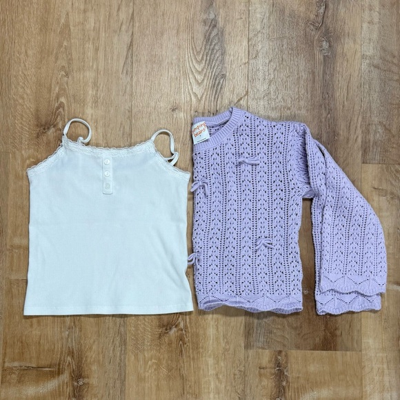 Jumping Beans Embellished Light Purple Crochet Knit Bow Sweater Girls Size 7 - Picture 4 of 6